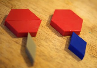 Teach same or different using pattern blocks as a teaching resource. 