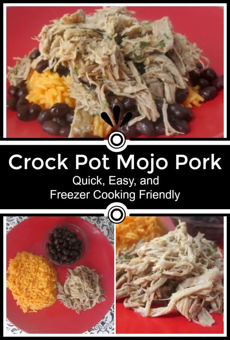 Crock Pot Mojo Pork Recipe - Quick, easy, and freezer cooking friendly! Great way to start dinner and forget about it!