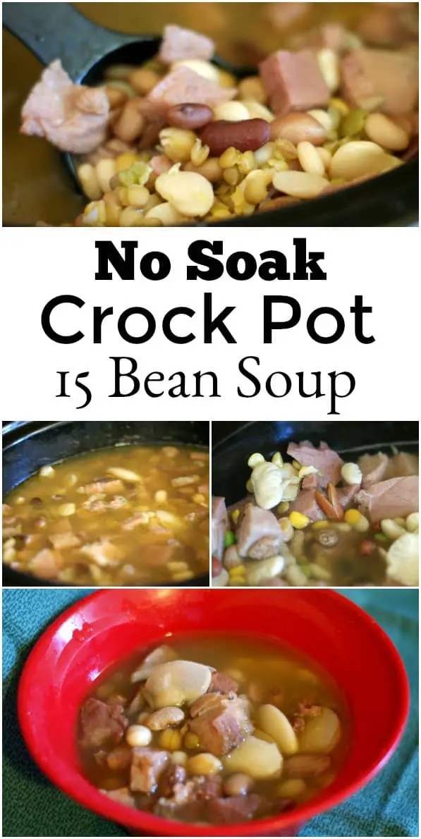 This No Soak Crock Pot 15 Bean Soup Recipe is perfect for meal planning. It is an easy recipe you can set and forget. Use up a holiday ham with this soup and you are sure to get a flavorful dinner. - #recipe #crockpot #crockpotrecipe 
