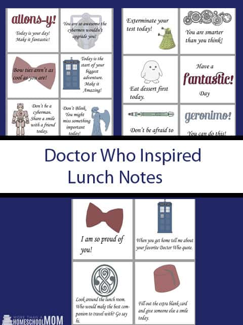 Doctor Who Inspired Lunch Notes - #DoctorWho #Lunchboxnotes #freeprintable #printable #encouragement #geek