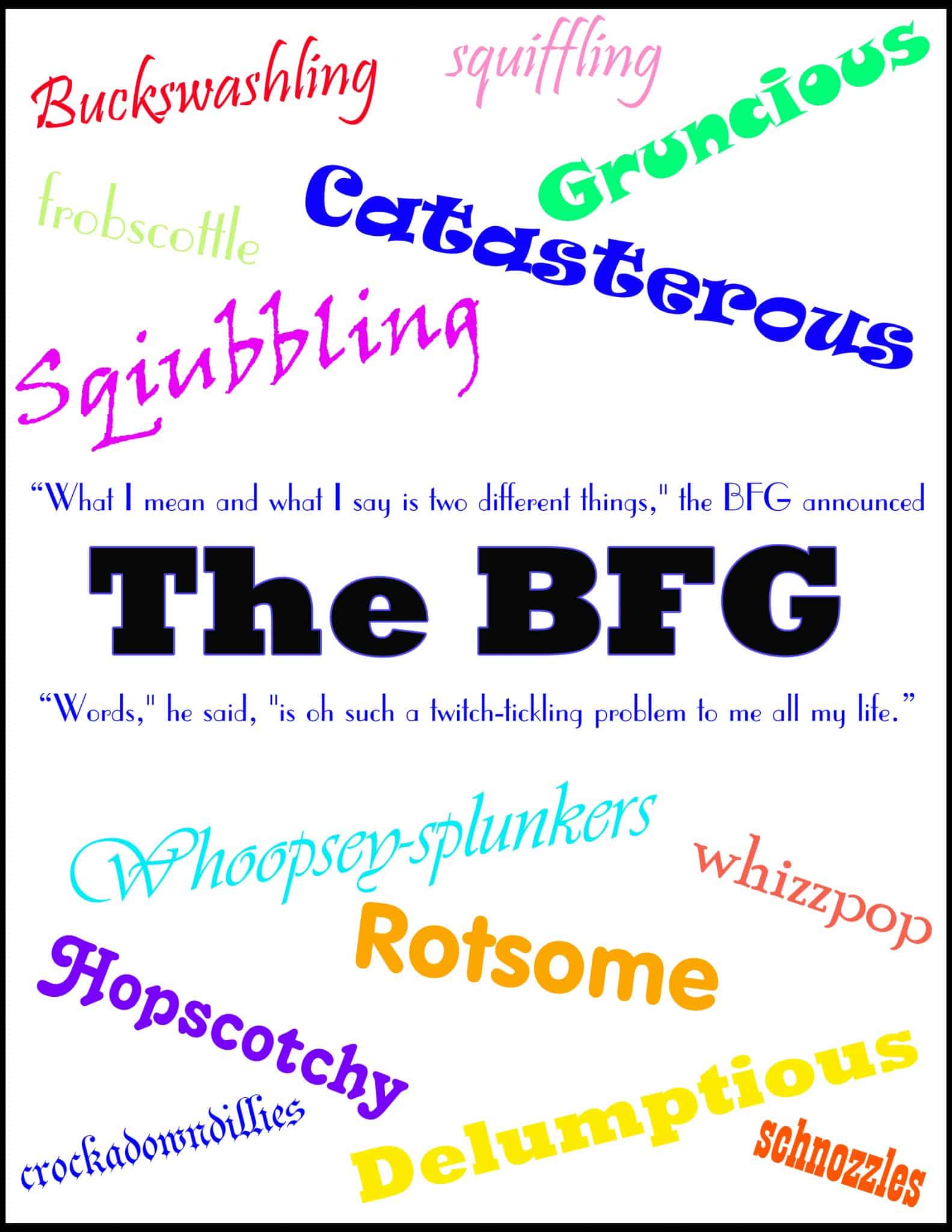 The BFG Words Binder Cover Printable