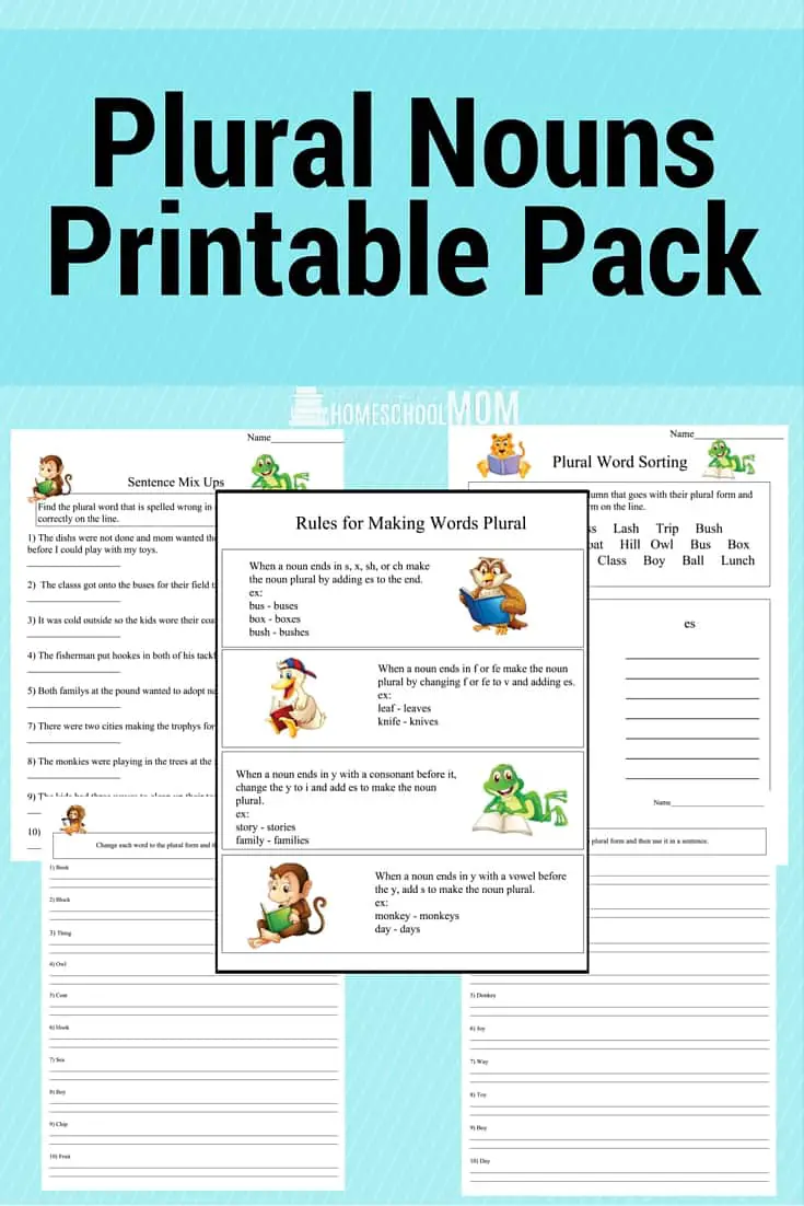 Plural Nouns Printable Pack - #FreePrintable #English #Learning #education #edchat #homeschool #homeschooling #printable 