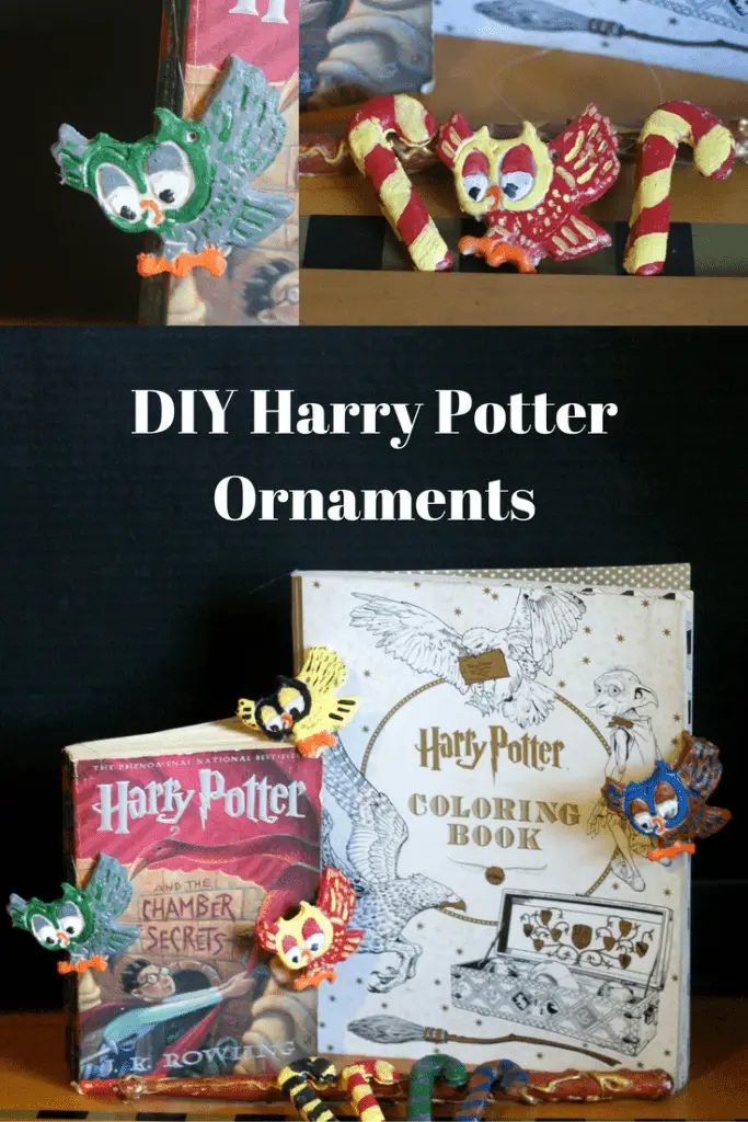 DIY Harry Potter Ornaments - This Gryffindor owl, slytherin owl, ravenclaw owl, and hufflepuff owl make great compliments to the Harry potter candy canes! Combine them in a Harry Potter gift basket or give them as a solo Harry Potter gift! This would make the perfect gift for a Harry Potter fan! Gift by house or give the full collection.  #HarryPotter #DIY #DIYOrnaments #ornaments #Christmas