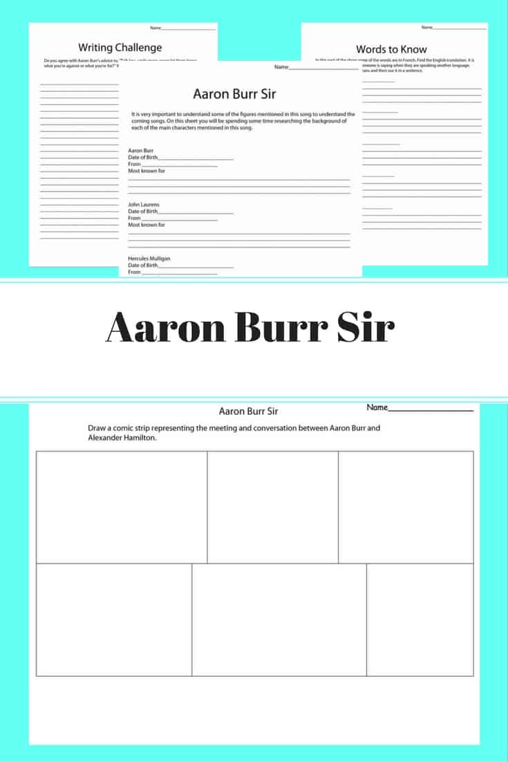 Aaron Burr Sir - Hamilton musical inspired unit study focusing on one song at a time. This unit is focused on the song Aaron Burr Sir