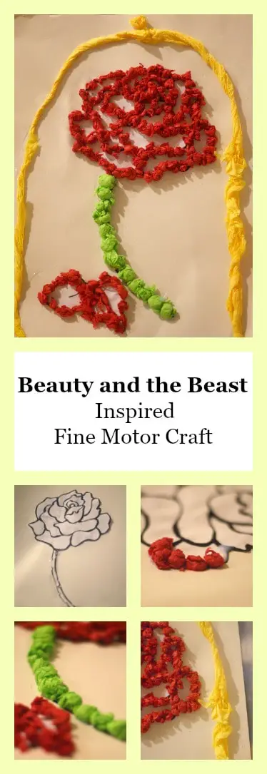 Beauty and the Beast Inspired Fine Motor Craft - FineMotor #HandsonLearning #Disney #DisneyCraft #beautyandthebeast #craft #crafting #art #artproject #homeschool #education 