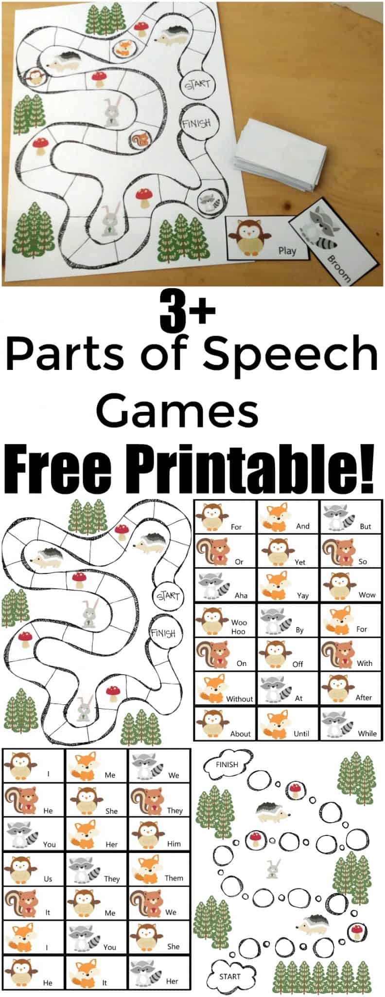 Parts of Speech Game - More than 3 Parts of speech games in this Free Printable pack - #freeprintable #education #homeschool #printable #printablegame #grammar #learning #teach 