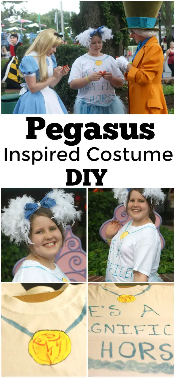 Pegasus Inspired Costume DIY -Looking for a pegasus costume diy? Look no further! We did this one for Disney's Halloween Party and loved it. Easy Diy Disney Costume! #Disney #pegasus #DIsneyCostume #Disneybounding #NotsoScary 