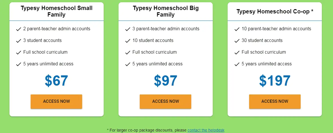 How much does Typesy cost? Rates for homeschooling families