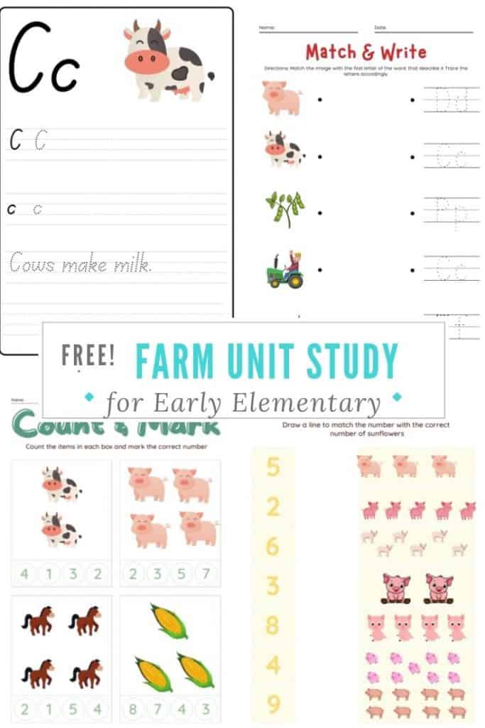Free Farm Mini-Unit for Early Elementary. #freehomeschooldeals #fhdhomeschoolers #farmminiunit #farmtheme #farmprintables